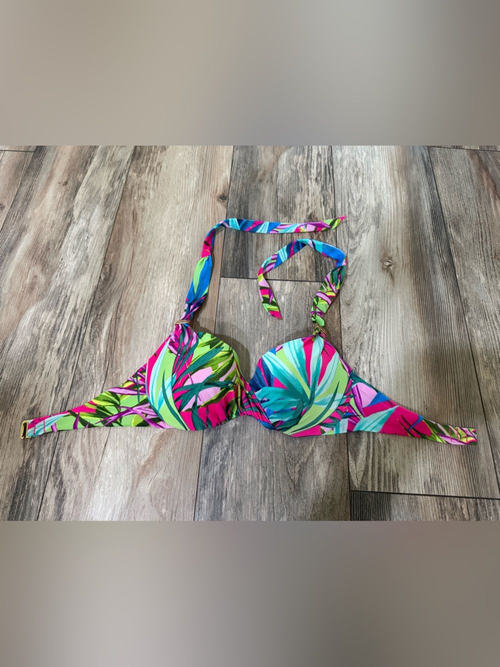 Victoria's Secret Swim Tropical Leaf Halter Bikini Top - Pink, Green & Blue 32C
